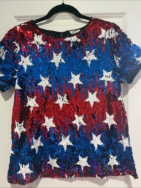 BiBi Red, Blue & White Sequin Star Short-Sleeve Top